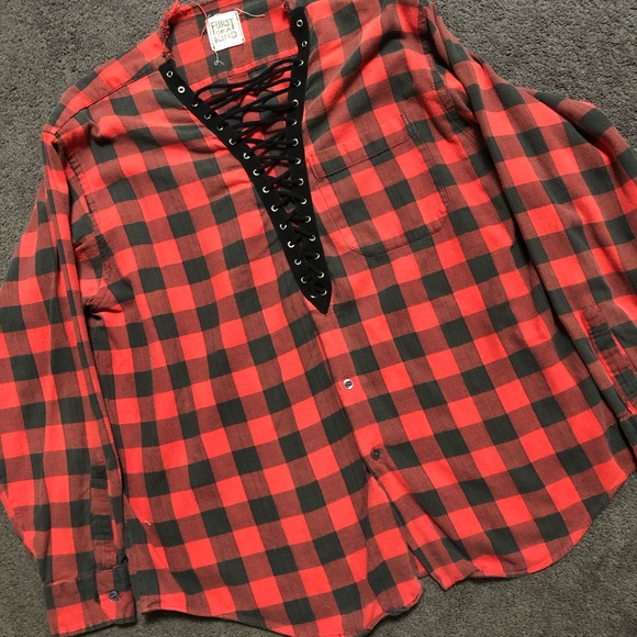 LF Tops - LF Furst Of A Kind Lace Up Flannel